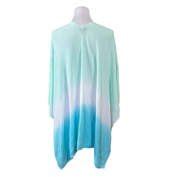 Talbots OS Cotton Modal Blend Knit Open Front Poncho Wrap Ombre Green White Blue - Picture 3 of 5